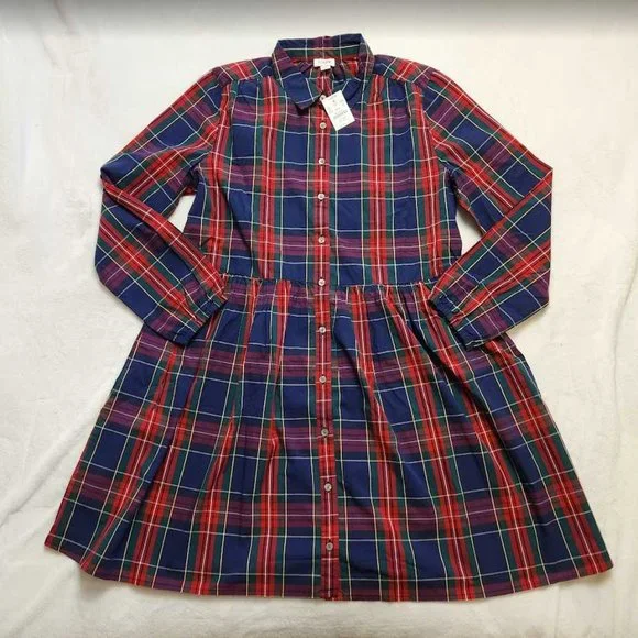 New women's 10 12 14 J Crew Factory cotton mini shirtdress Christmas plaid dress - Picture 3 of 11
